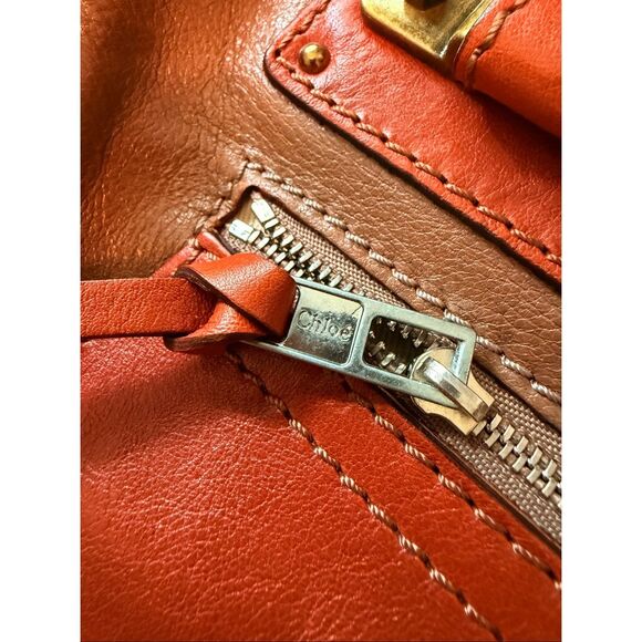Chloé Tracy Satchel Tote Bag Camel & Orange Leather Brass Hardware Made in Italy - Picture 11 of 14